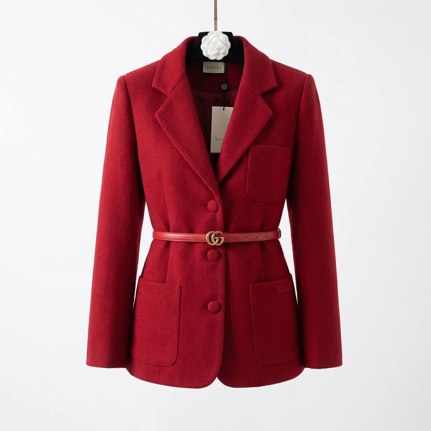 GUCCI - Veste Blazer Ceinturée en Laine Noire