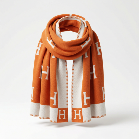 HERMES - Écharpe en Maille de Cachemire - Motif "H" Signature