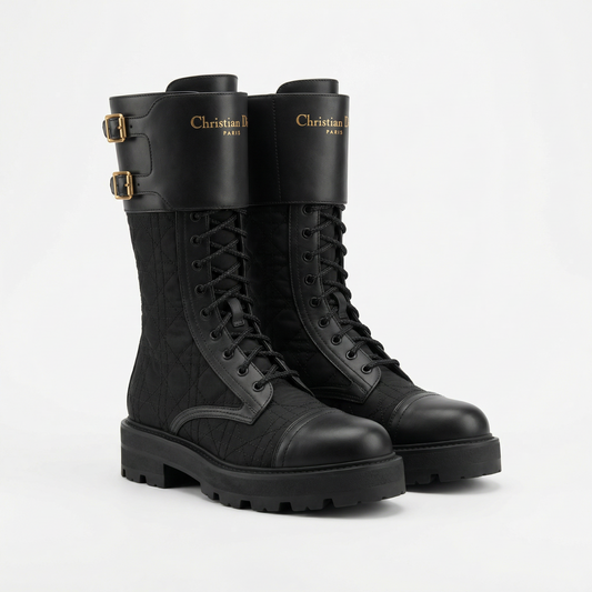 DIOR - Bottines "D-Major" en Cuir et Toile Cannage