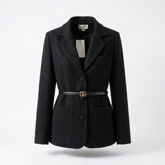 GUCCI - Veste Blazer Ceinturée en Laine Noire