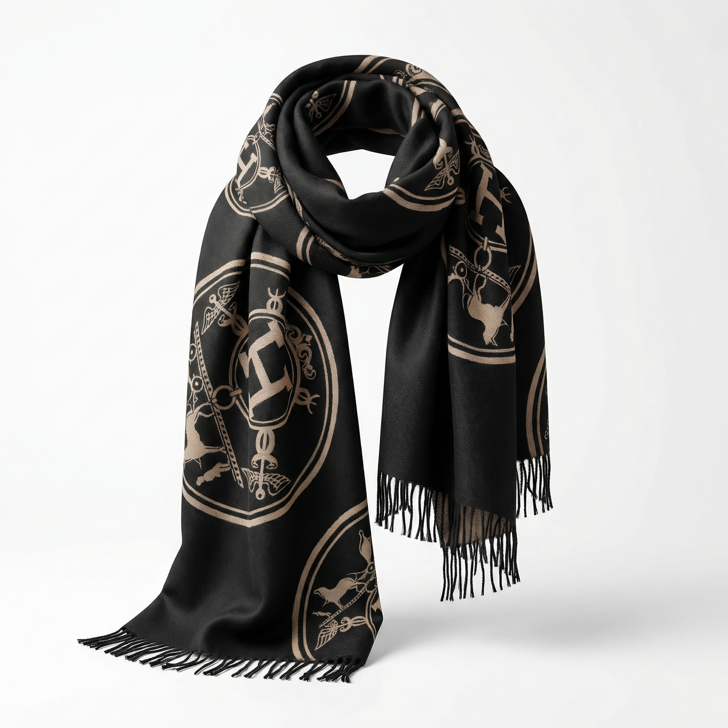 HERMES - Châle en Soie et Cachemire - Motif Équestre Signature