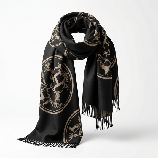 HERMES - Châle en Soie et Cachemire - Motif Équestre Signature