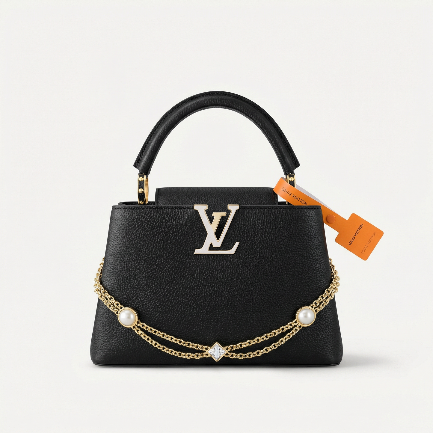 LOUIS VUITTON - Sac Capucines BB en Cuir Taurillon - Édition Bijou Or & Perles